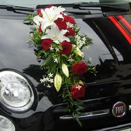 Autoschmuck - Rosengesteck mit Lilien - Auto - Hochzeit